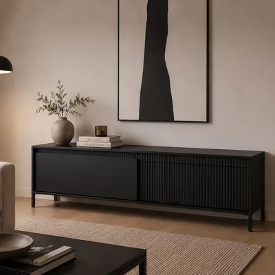Immagine prodotto di Kameza - Mobile Porta tv, 154x40x53h cm Nero, un Ripiano