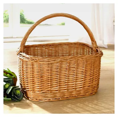 Produktbild von Eckiger Einkaufskorb aus Weide, 50x40x46 cm, lackiert in Naturton, Tragekorb, Flechtkorb, Aufbewahrungskorb, Picknickkorb