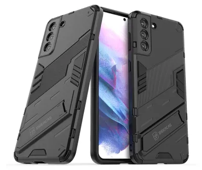 Produktbild von Armor Hülle für Samsung Galaxy S21 FE 5G, Hybrid PC TPU Bumper Stoßfestes Schutzhülle mit Standfunktion für Galaxy S21 FE 5G Schwarz