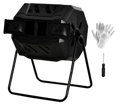 Produktbild von Gartenkomposter – Kompostbehälter für Abfälle – drehbar 360 ° – Doppelkammer 160 l – Stahl PP schwarz