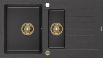 Produktbild von Mexen Matias 1,5-Becken-Granitspüle mit Abtropffläche 900 x 505 mm, Schwarz gesprenkelt, Siphon Gold - 6502901505-76-G