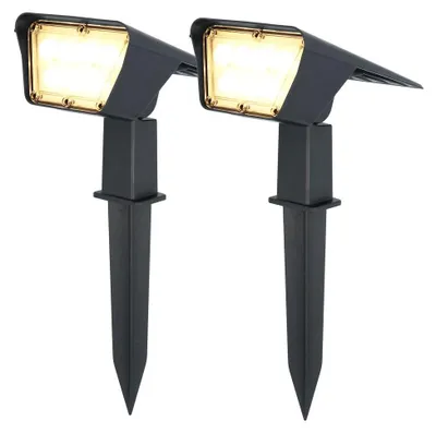 Image de HOFTRONIC - Spots à piquet solaires 2W 300 lm 3000K IP65 Noir 2 pièces