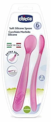 Image de CHICCO Cuillère en silicone 2 pces rose 6m+
