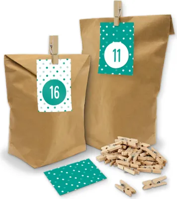Produktbild von itenga SET Adventskalender "Punkte" 24 x Tüten + Karten + Klammern + Z34