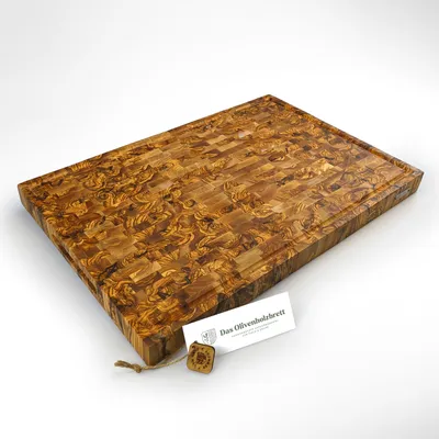 Produktbild von Massives Olivenholz Mosaik Schneidebrett mit Saftrille 60x40x4,5cm