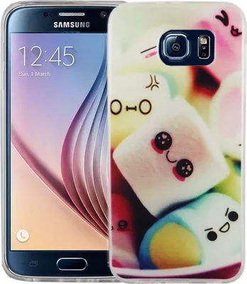 Produktbild von Handy Hülle für Samsung Galaxy S6 Cover Case Schutz Tasche Motiv Slim Silikon TPU Schriftzug Marshmallows