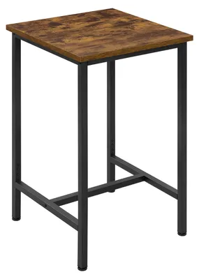 Image de Table haute carrée - Structure métallique - Espace de rangement - 60 x 60 x 100 cm - Pour 2 personnes - Couleur marron rustique
