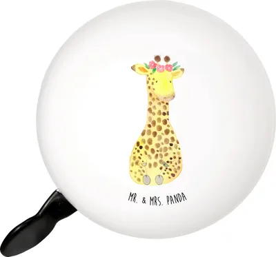 Produktbild von Mr. & Mrs. Panda Fahrrad-Klingel Giraffe Blumenkranz - Weiß - Geschenk, Klingel Für Fahrrad, Fahrrad-Glocke, Abenteurer, Selbstliebe, Freundin, Afrika, Fahrradklingel