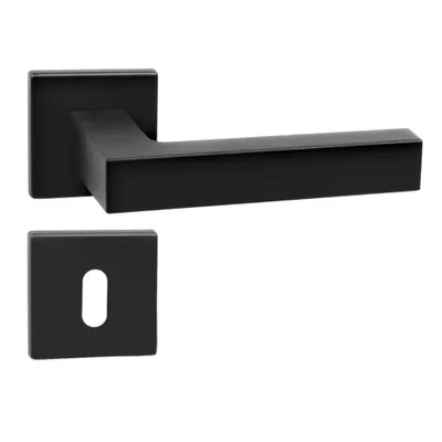 Produktbild von DOMINO Türgriff Drückergarnitur BB-Buntbart Set | Vierkant-Rosette | Türklinke für Zimmertür, Bürotür, Kellertür & Innentür | Türbeschläge aus Znal | Bronze Türdrückergarnitur | YORK-QR BLACK