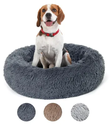 Immagine prodotto di Cuccia per cani, cuccia per gatti, lavabile, morbida, rotonda, grigio scuro, taglia XL, diametro 70 cm