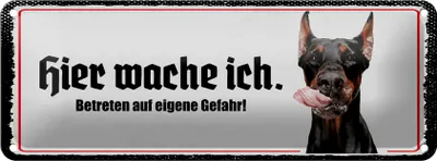 Produktbild von Blechschild Hinweis Dobermann hier wache ich eigene Gefahr, 27 x 10 cm, Blechschilder Tiere Achtung