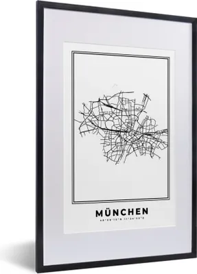 Produktbild von MuchoWow® Gerahmtes Poster Stadtplan - Deutschland - Schwarz und weiß - München - Karte 40x60 cm - Poster mit Schwarzem Bilderrahmen Wandposter Rahmen Foto Bilder - Poster in Rahmen