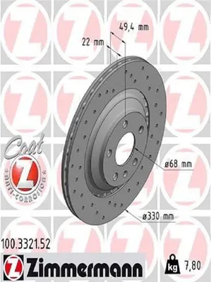 Immagine prodotto di 2x ZIMMERMANN 100.3321.52 Disco freno asse posteriore