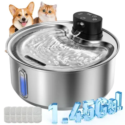 Produktbild von Trinkbrunnen für Hunde & Katzen 5,5 L Edelstahl Kabellos 6 Filter 5000mAh Akku Bewegungsmelder Leise