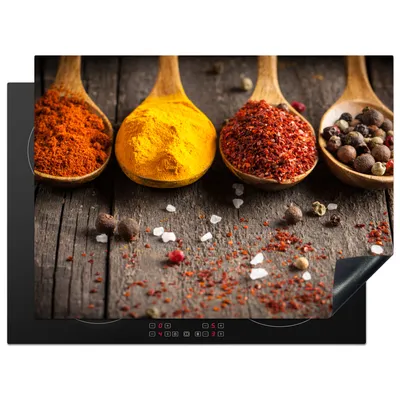 Obrázok produktu pre KitchenYeah® Kryt varnej dosky bylinky - korenie - drevo - lyžica, 70x52cm, kuchynská dekorácia, keramický kryt varnej dosky, krycia doska na varnú dosku