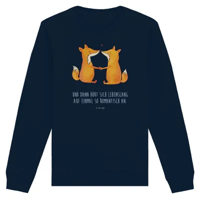 Produktbild von Mr. & Mrs. Panda Rundhals Sweatshirt Füchse Liebe Größe XS - French Navy - Geschenk, Ehe, Sweater, Paar, Fuchs, Fair Fashion Pullover, Pulli, Baumwoll