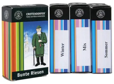 Produktbild von Crottendorfer Räucherkerzen 4er Set - Sommer / Winter / Bunte Mischung / Mix - jeweils 5 Stück in der Größe XL