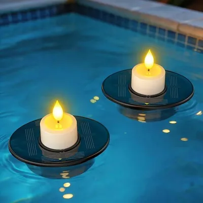 Produktbild von PolkaHome® Solar Schwimmbadbeleuchtung, 2er Set Teelichter, IP68 Wasserdicht, LED Teelichter mit Lichtsensor, für Pool, Teich, Garten,