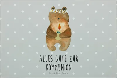 Produktbild von Mr. & Mrs. Panda Schneidebrett Aus Glas Bär Kommunion - Grau Pastell - Geschenk, Katholisch, Taufkerze, Gottes Segen, Teddy, Glasschneidebrett, Hackbrett, Schneidbrett