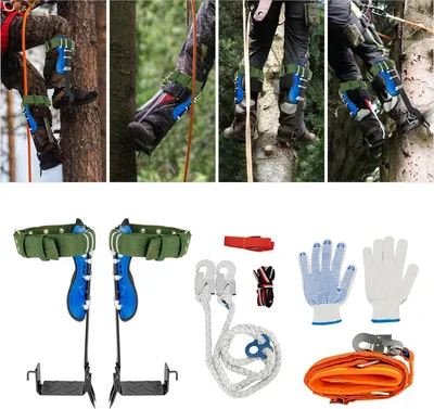 Produktbild von Baumkletter-Set - Klettersporen mit Sicherheitsgurt - Rutschfest - Absturzsicherung - Verstellbare Riemen - Für Arboristen