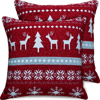 Imagen del producto de Juego de 2 fundas de cojín de 45x45 cm, diseño "Elche" y estampado rojo, ideales para decoración navideña