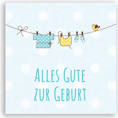 Produktbild von Friendly Fox Karte zur Geburt, 1x Glückwunschkarte Baby, quadratische Karte Baby Geburt, Grußkarte zur Geburt Baby Junge (Wäscheleine)