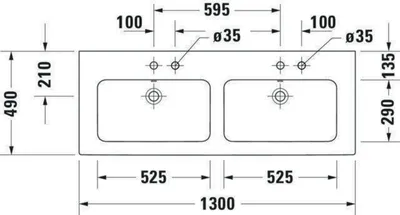 Produktbild von Duravit Duravit Doppelwaschtisch ME by Starck m ÜL HLB 1300x490mm 1 HL we