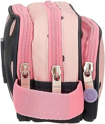 Productafbeelding van Drievoudige Pennenhouder Roze met Hondenthema School, 22x10x9 cm