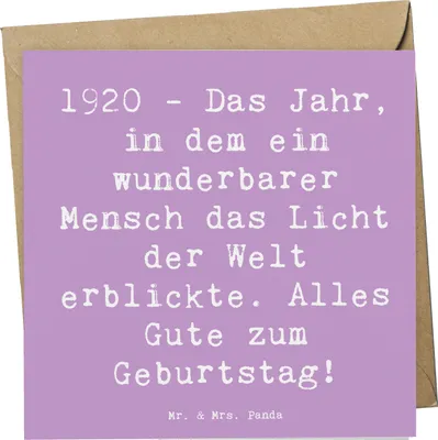 Produktbild von Mr. & Mrs. Panda Grußkarte Spruch 1920 Geburtstag - Lavendeltraum - Geschenk, Geburtstagsgeschenk, doppelkarte, Licht der Welt erblickte, Alter, anlasskarte, liebevolles