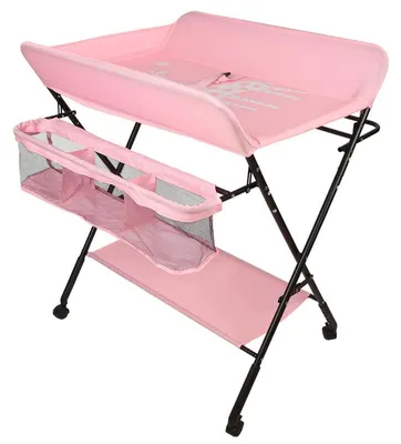 Zdjęcie produktu dla Składany stolik do przewijania dziecka 3-w-1 z kółkami, wymiary: 80x66x98 cm, kolor: ciemnoróżowy