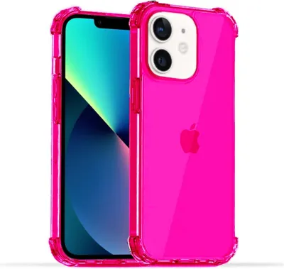 A neon pink iPhone 12 Mini case is shown against a white background.