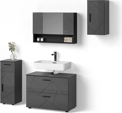 Produktbild von Badmöbel-Set Livinity Ronco Anthrazit Hochglanz 4 Teile, Model 52732