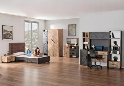 Image de Ensemble de chambre à coucher élégant comprenant un lit, une armoire et des meubles fonctionnels