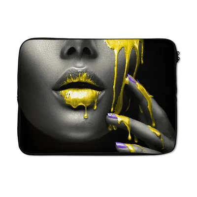 Produktbild von MuchoWow® Laptop Hülle 13 Zoll Lippen - Gelb - Schwarz Laptoptasche - Laptophülle - Sleeve - Rundumschutz