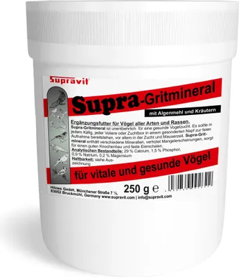 Produktbild von Supravit Supra-Gritmineral 250g | Premium Vogelgrit & Mineralfutter für Vögel | Ergänzungsfutter zur Verdauung, Eierschalenbildung & Gefiederpflege