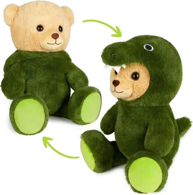 Image de BRUBIES Teddy Crocodile - 25 cm Ours en peluche en costume de crocodile avec capuche - Peluche pour des aventures douillettes - Cadeau doudou pour enfants - Vert