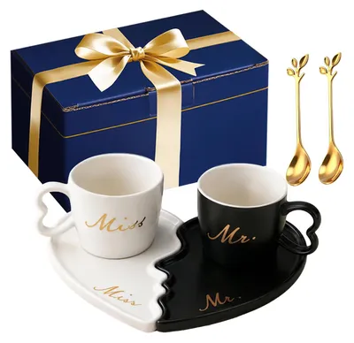 Kaffeetassen-Set für Paare, Keramik, 200 ml, schwarz-weiß