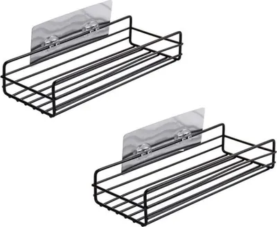 Produktbild von Selbstklebendes Badezimmerregal zur Wandmontage, kein Bohren erforderlich, stabiles Duschregal, Küchenregal, Aufbewahrungsorganizer (2er-Pack, Schwarz)