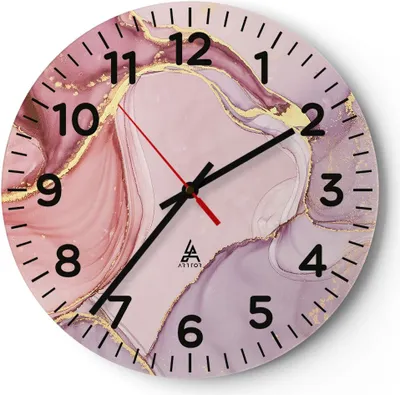 Produktbild von Wanduhr - Rund - Glasuhr - Abstraktion Marmor Rosa - 40x40cm - Schleichendes Uhrwerk - Lautlos - zum Aufhängen bereit - Dekoration Modern - Wanddekoration aus Glas - C4AR40x40-4528
