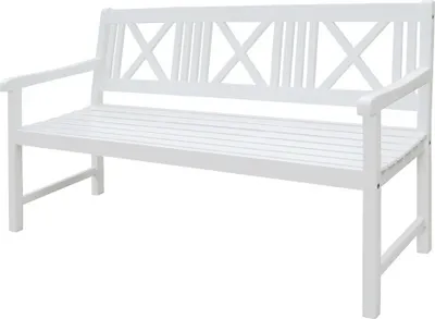 Image de Banc de jardin, banc en bois, banc de terrasse 3 places, en eucalyptus, laqué blanc, 100 %