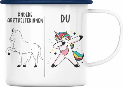 Produktbild von Trendation - Arzthelferin Emaille Tasse Geschenk mit Spruch Danke Dankeschön Geschenkidee für Arzthelferinnnen (Blau)