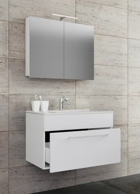 Produktbild von VCM 3-tlg. Waschplatz Waschtisch | Waschbecken Unterschrank Breite 60 cm | Badmöbel Set hängend mit einer Schublade Spiegelschrank | Badinos
