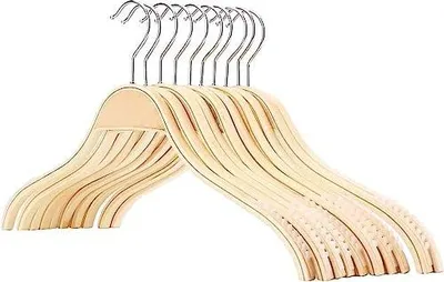 Produktbild von Tebery 12 Stück Kleiderbügel aus Holz, rutschfest, Platzsparende Garderobenbügel für Hosen, Rock, Hemd, Anzug, 360?drehbarer Metallhaken, 40cm Beige Anti-Rutsch Gummibeschichtung