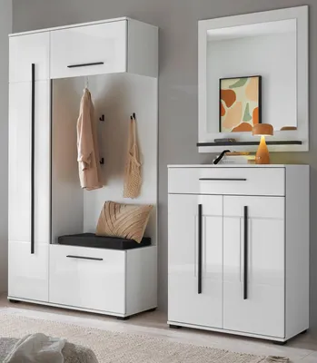 Produktbild von Garderobe Set 4-teilig "Design-D" in weiß Hochglanz 200 x 200 cm