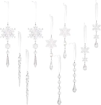 Produktbild von 10 Stück Kristall-Schneeflocken-Eiszapfen-Ornamente aus klarem Acryl für Weihnachtsbaum, Winter- und Silvesterdekoration