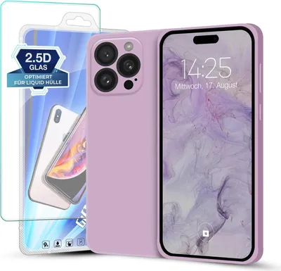 Produktbild von Hülle für Apple iPhone 16 Pro mit 9H Displayglas Displayschutz Plus Case Cover Bumper Silikon Softgrip Schutzhülle Farbe: Lila