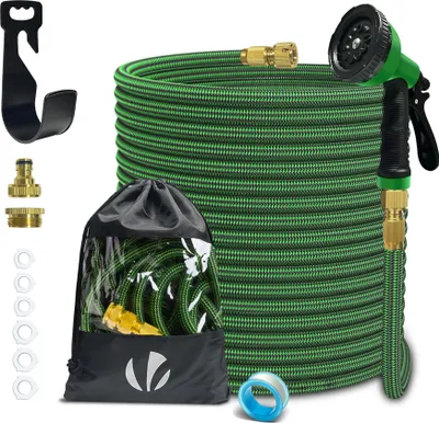 Produktbild von VOUNOT® Flexibler Gartenschlauch 30m, Flexibel Wasserschlauch Dehnbarer mit 10 Sprühfunktionen,Messinganschlüssen,Grün