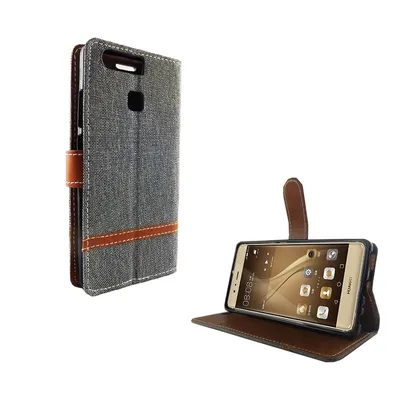 Produktbild von Tasche für Huawei P9 Jeans Cover Handy Schutz Hülle Case Grau