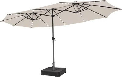 Obrázok produktu pre COSTWAY dvojitý slnečník 450x260cm so stojanom, kľukou a solárnymi LED diódami, záhradný slnečník UPF 50+ Béžová