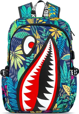Obrázok produktu pre Školský batoh Teenager Chlapčenský batoh Muži RAGI Deti Shark Galaxy Laptop USB Satchel Šport A4 Škola Black Large Work Travel Luminous Uni